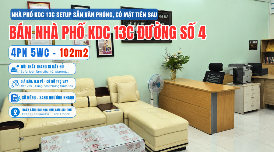 Bán nhà phố KDC 13C Greenlife | 4PN 5WC | Có mặt tiền sau